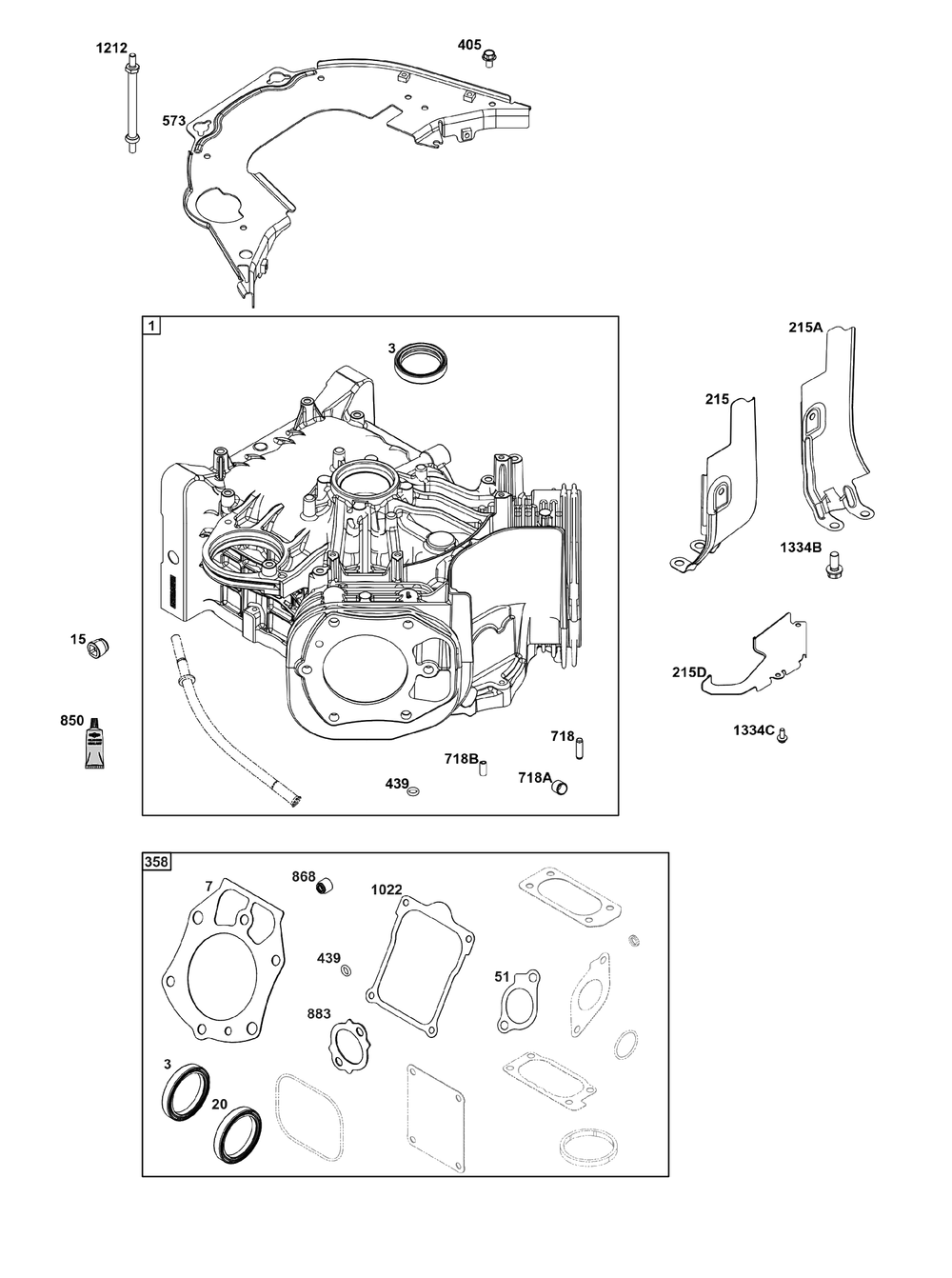 Cylinder Group Diagram and Parts List for 61A177-0100-J1  Briggs and Stratton Engine